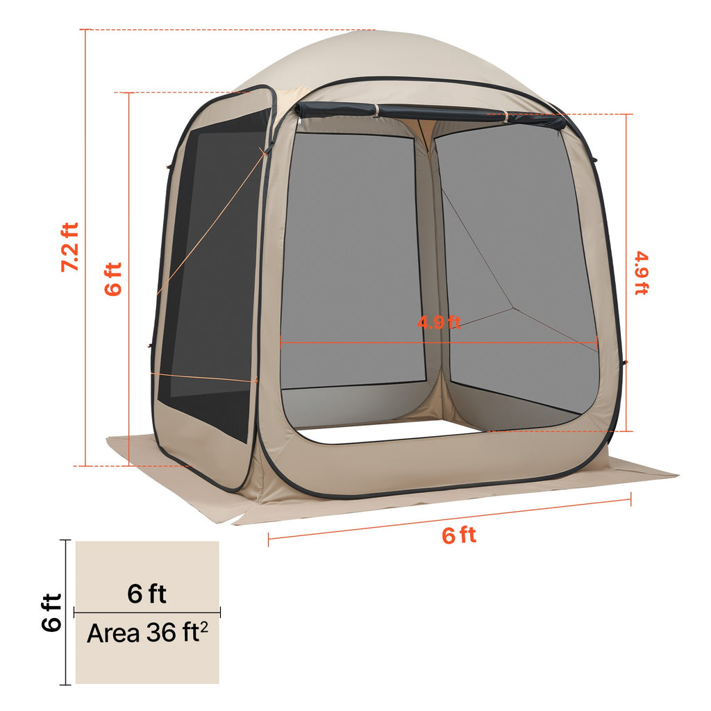 Pop-Up Screen Tent for 4-6 People, Dimensions 1825 x 1825 x 2200mm