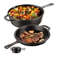 2 In 1 Cast Iron Dutch Oven Skillet 10" Cooker Pot for BBQ &Cooking & Frying Pan