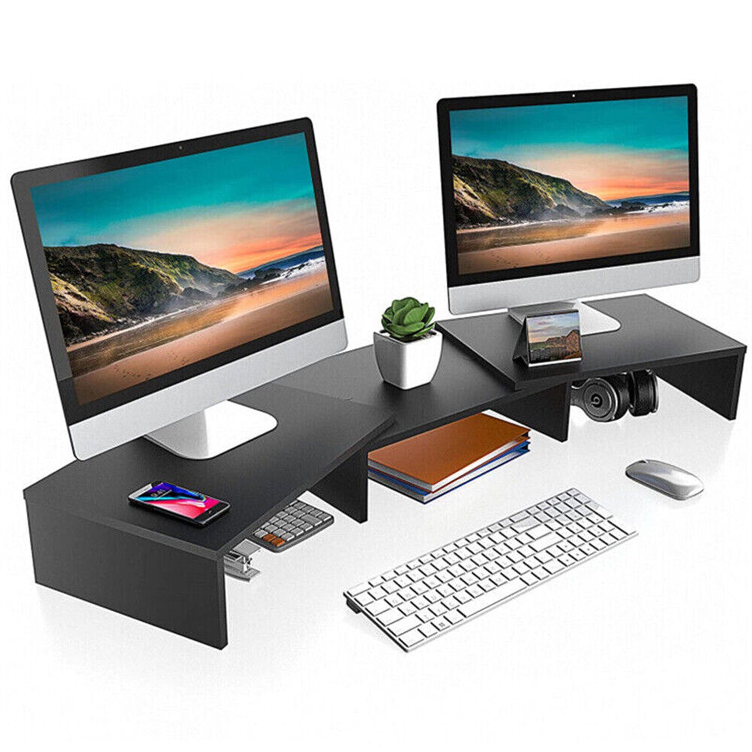 Dual Monitor Stand Riser 2 Monitor Desktop Organizer Adjustable Angle And Length