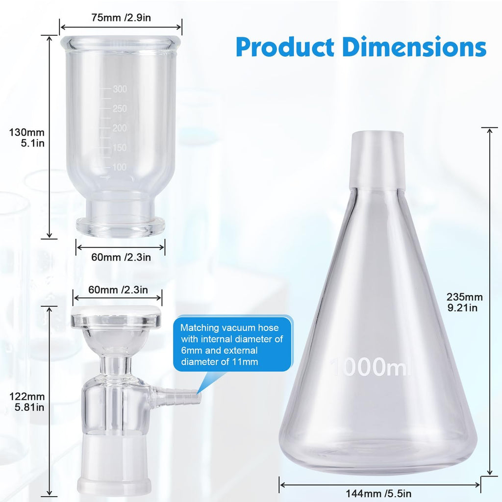 Glass Vacuum Suction Filter 1000mL Lab Vacuum Filtration Distillation Apparatus