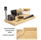 Bamboo Storage Chest with Movable Tray Locking Grinder and Jars Stash Box Bundle