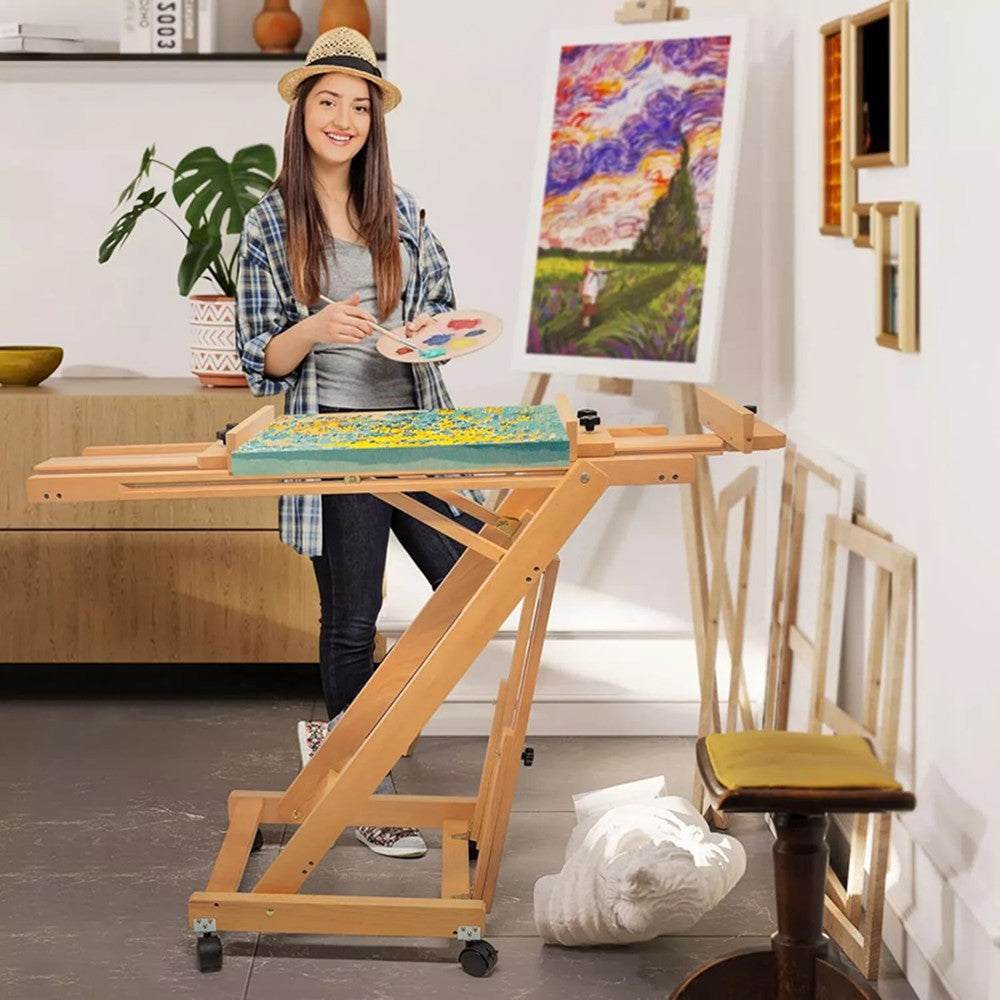 Artist Easel H-Frame Easel Large Studio Heavy-Duty Wood Painting Art Easel Stand