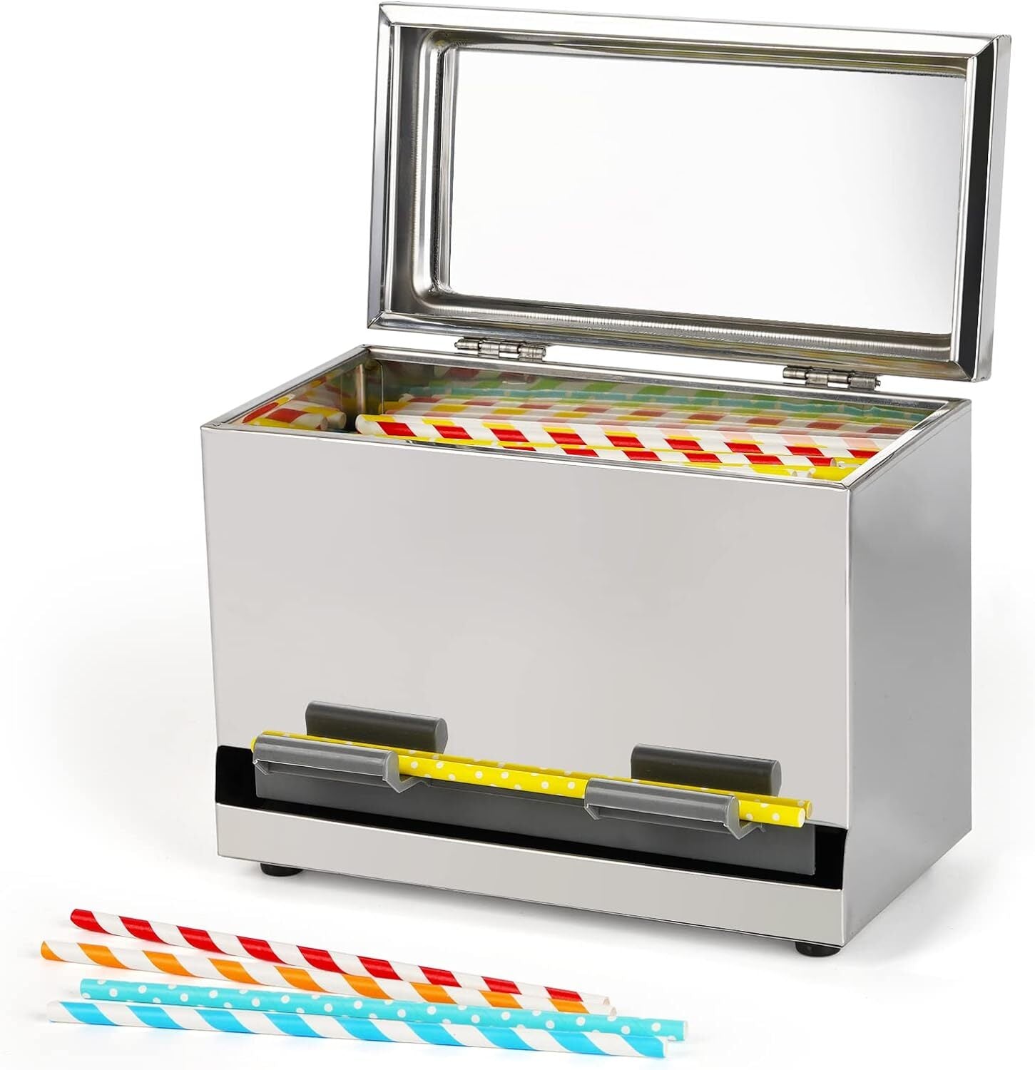 Straw Dispenser Holder Storage Stainless Steel Pencil Box for School Bar Kitchen