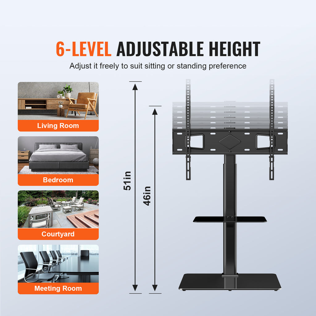 Adjustable Floor TV Stand with Swivel Mount for 32-65 Inch Screens