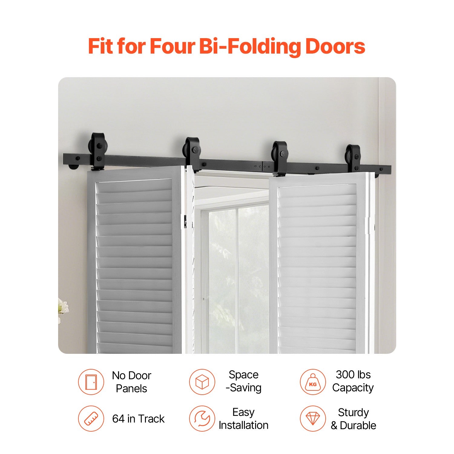 Bi-Folding Sliding Barn Door Track Kit 64" for Four 15" Panels