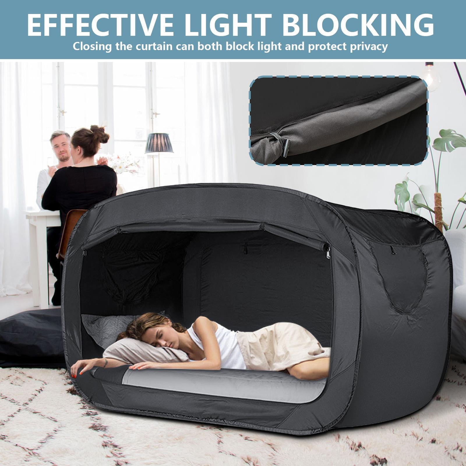 Pop Up Privacy Tent for Indoor Bed Canopy Light Reducing Sleeping for Twin Bed