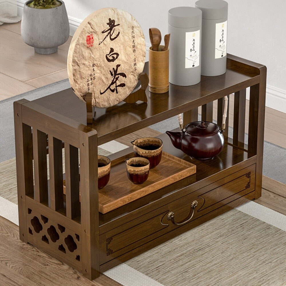 Meditation Altar Table for Spiritual Puja Table with Drawer Bamboo Furniture