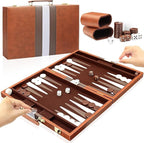 18 inch Premium Leather Backgammon Board Game Set Large Classic Board Game Case