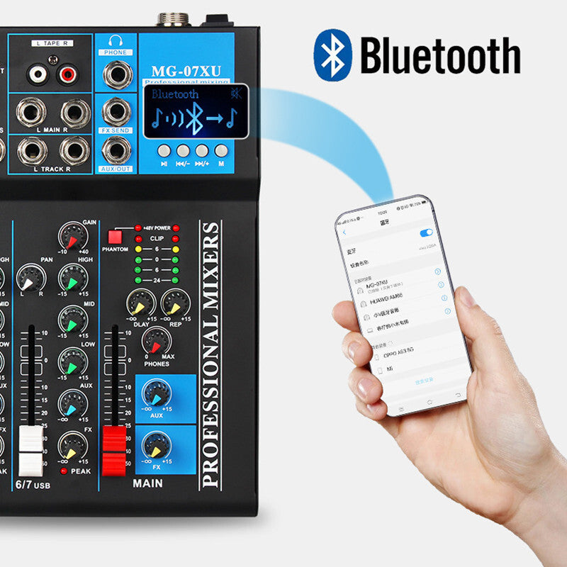 Bluetooth Portable Audio Mixer w/USB DJ Sound Mixing Console 7-Channel