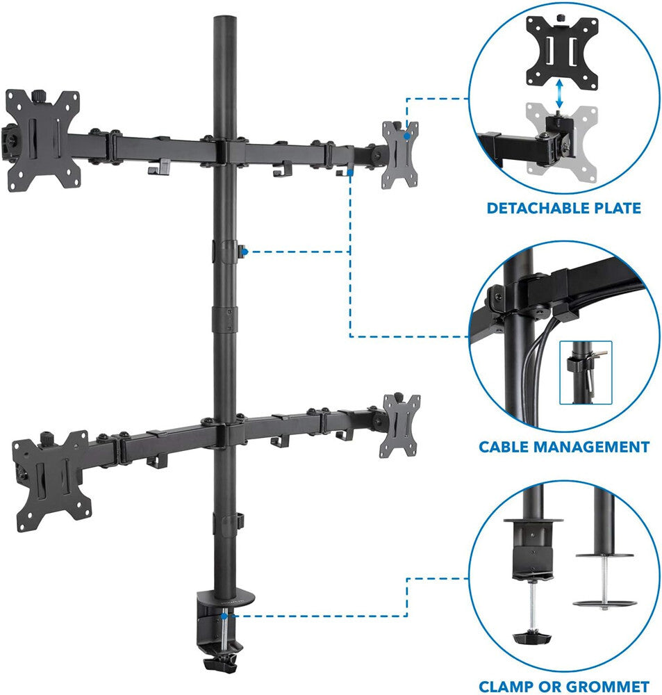 Quad Monitor Desk Mount 4 Monitor Stand Adjustable Screen Stand Can Tilt Swivel