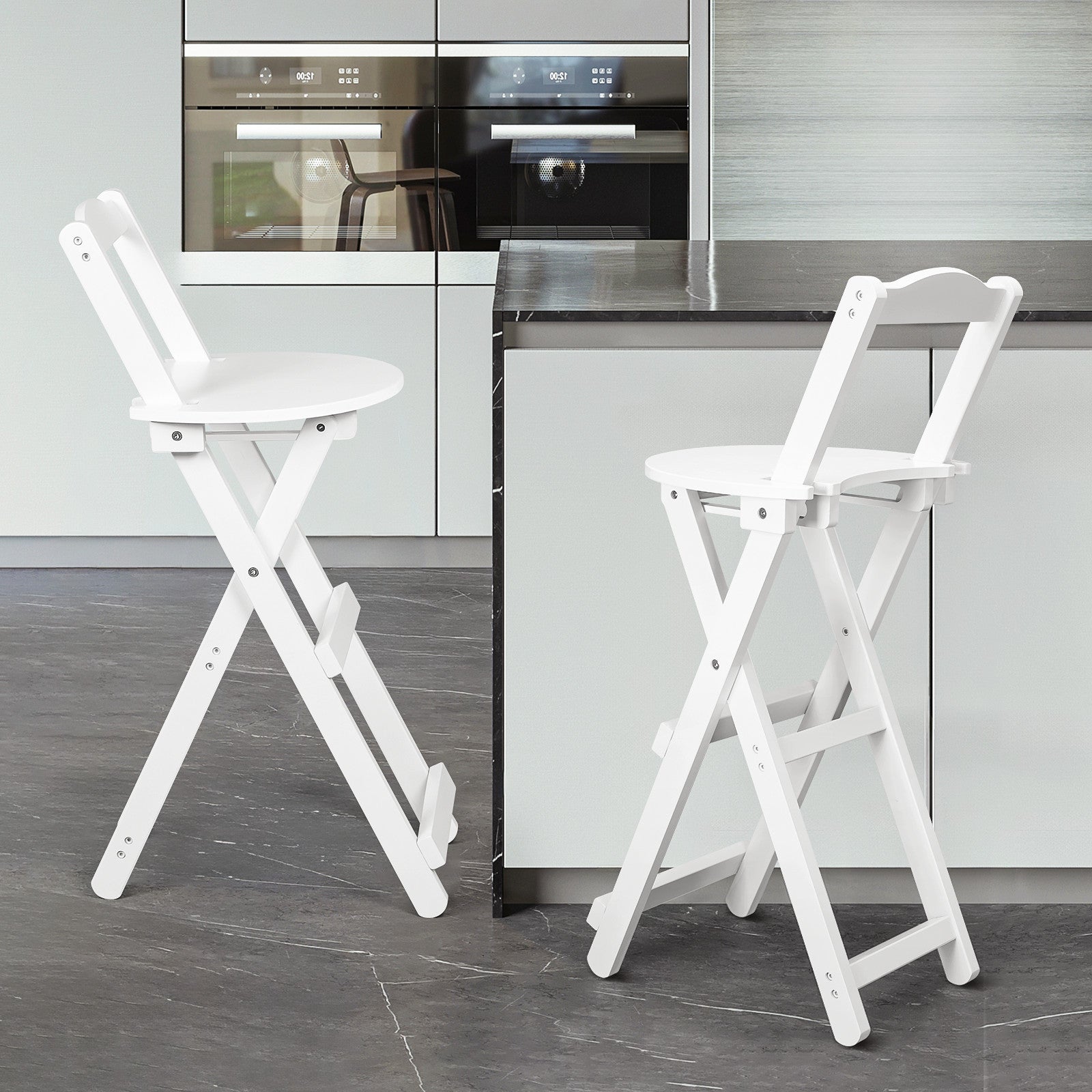 Bamboo Bar Stool Foldable Design W/ Ergonomic Backrest Space-saving For Bars