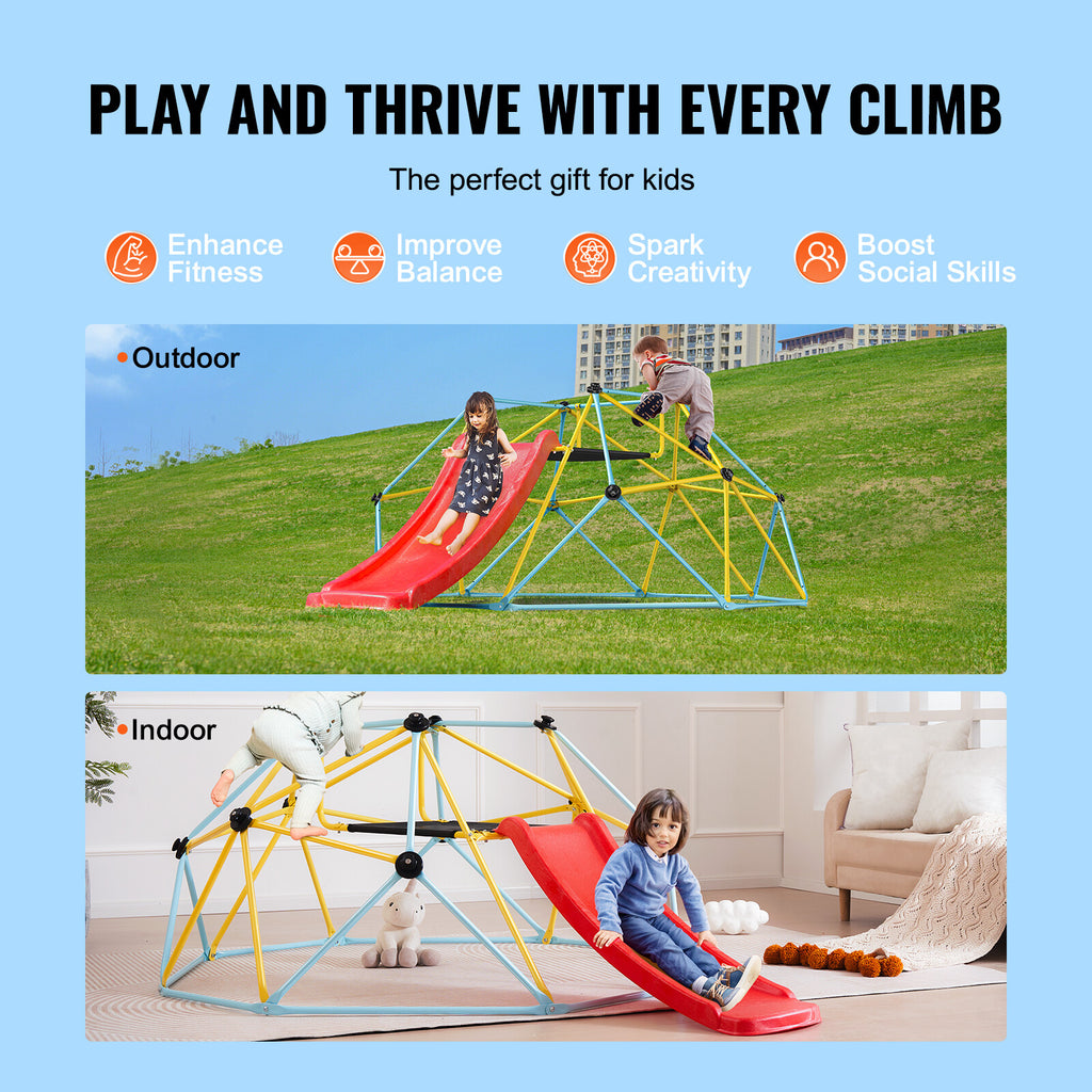 8FT Geometric Dome Climber with Slide for Kids Aged 3-9