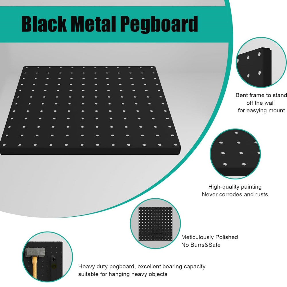 12"×12"  4×Black Metal Pegboard Panels for Kitchen Living Room Bathroom Office