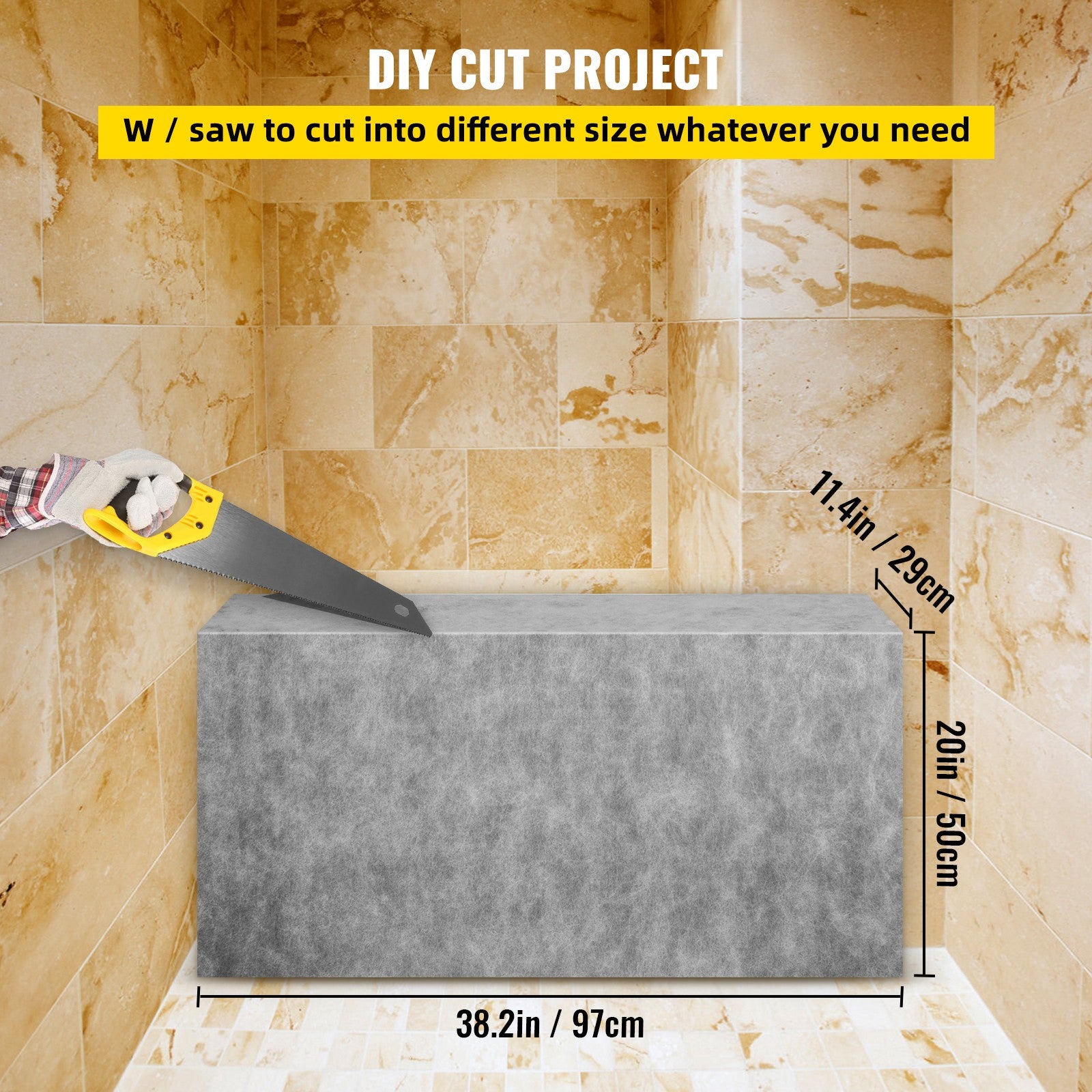 Rectangular Shower Bench, Tile-Ready & Waterproof, 38.2x11.4x20"