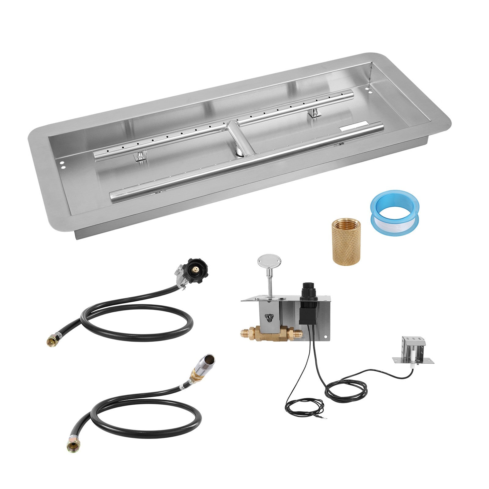 24x8 inch Drop-in Fire Pit Pan with H-shape Burner Kit, 120,000 BTU
