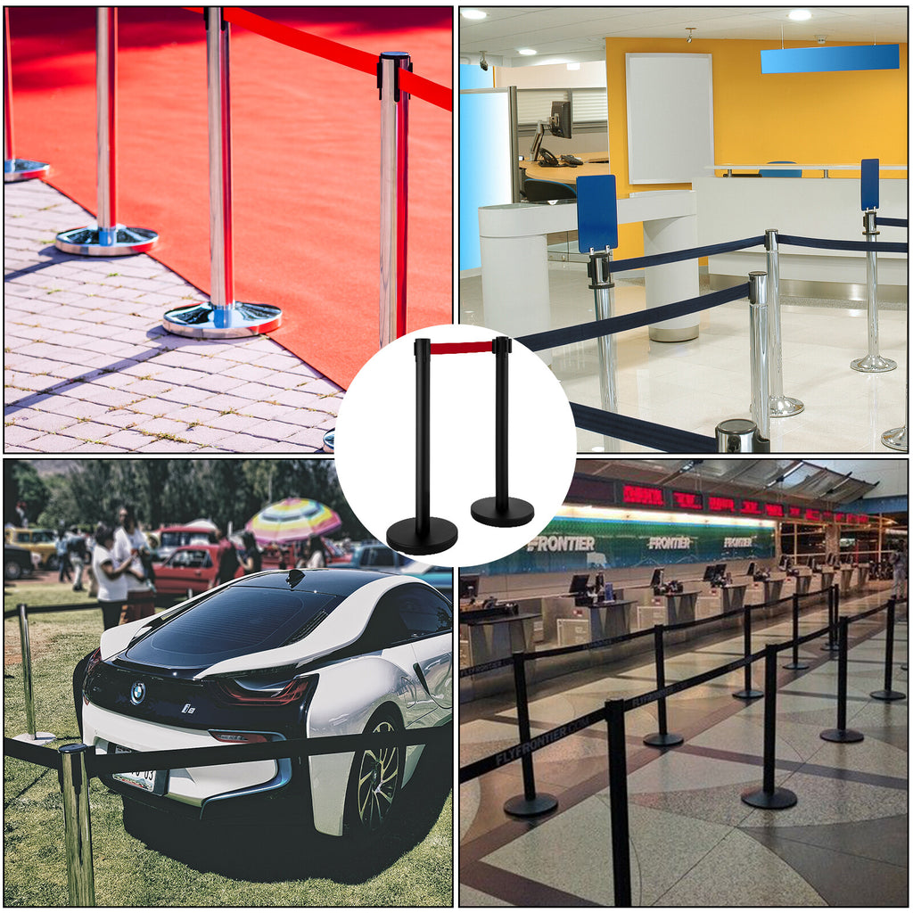Stainless Steel Crowd Control Barriers with Sign Holder and Retractable Belts - 4 Pack