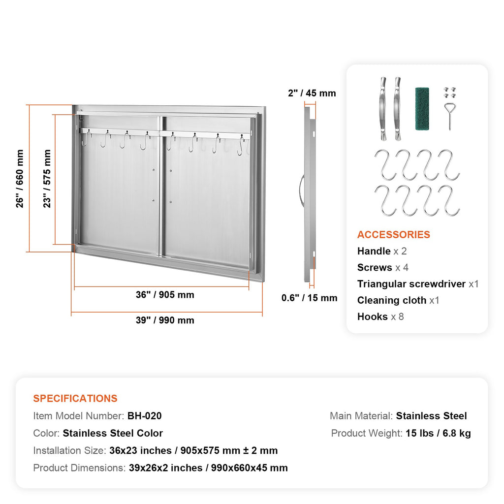 990x660 mm Outdoor BBQ Island Access Door Stainless Steel Kitchen Panel