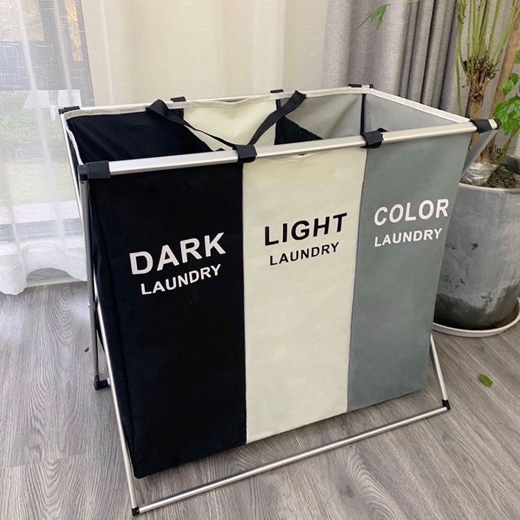 Collapsible Laundry Hamper Basket with 3 Compartments and Handles for Easy Storage