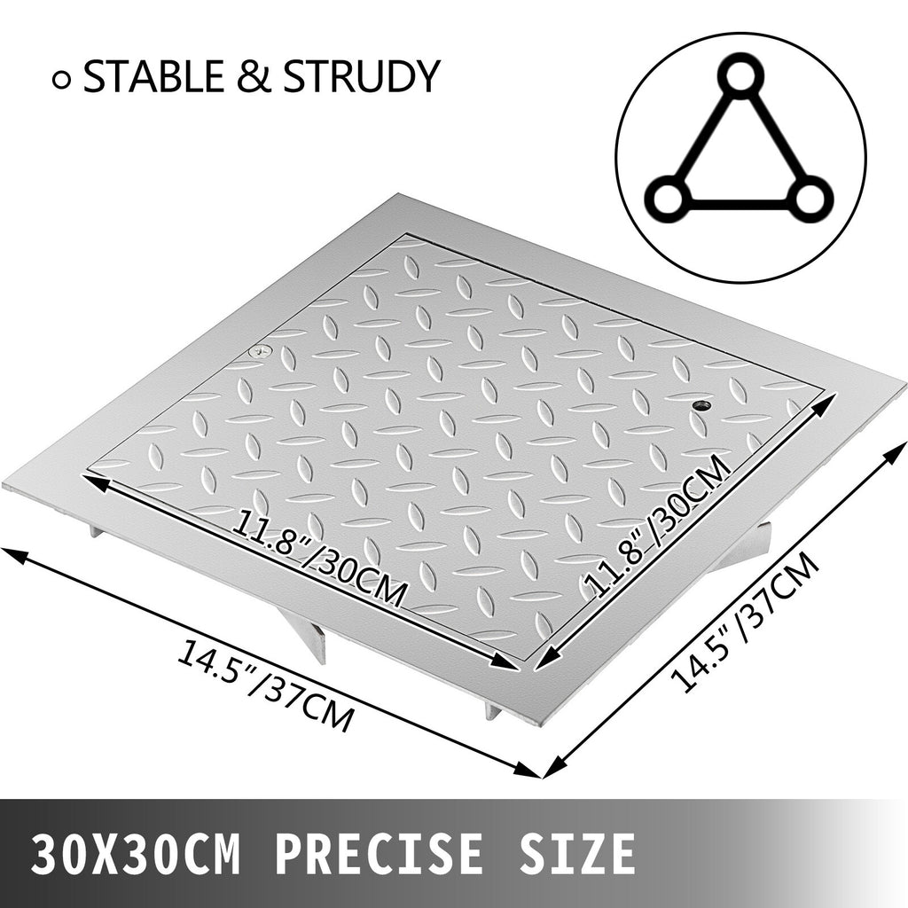 Recessed Steel Manhole Cover with Frame - 30x30cm Powder-Coated Drain Lid