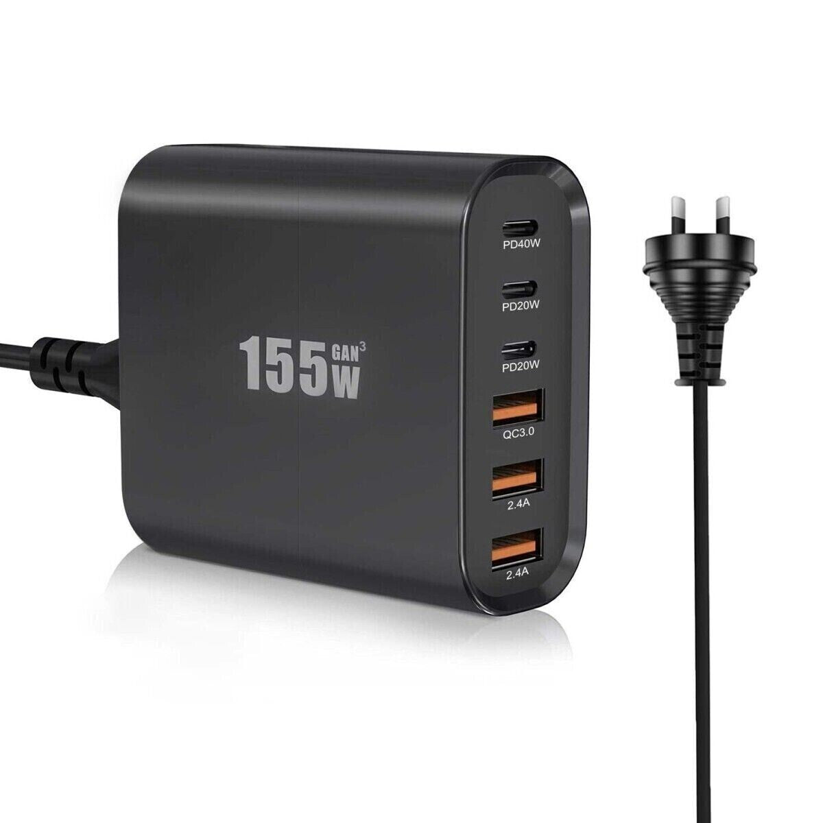 155W GaN USB C wall Charger Quick 6 Ports Type C PD Fast Charging iPhone Samsung