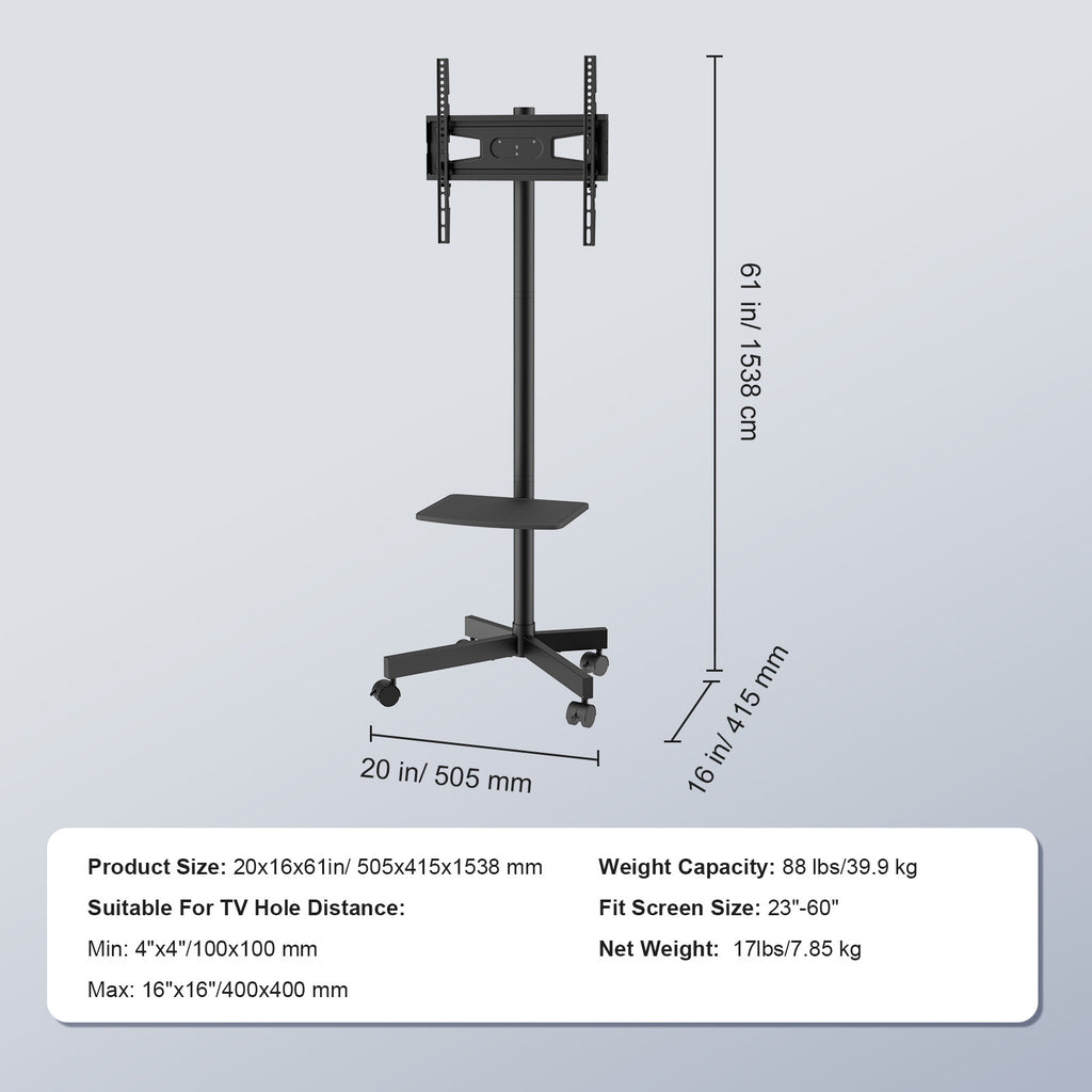 Mobile TV Bracket Floor Stand Cart Trolley LCD LED Screen 23" - 60" 39.9kg
