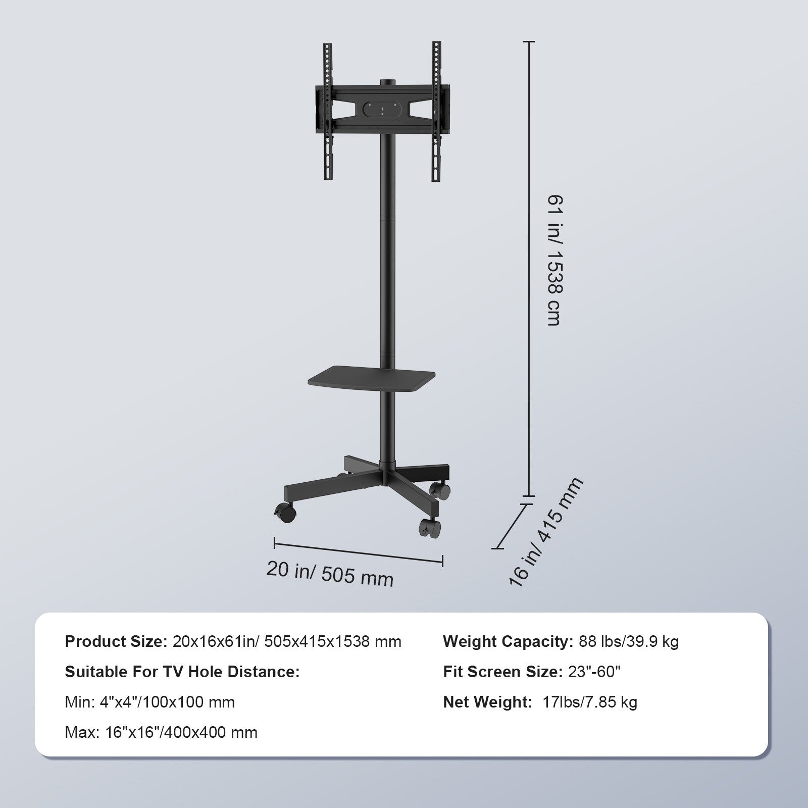 Mobile TV Bracket Floor Stand Cart Trolley LCD LED Screen 23" - 60" 39.9kg