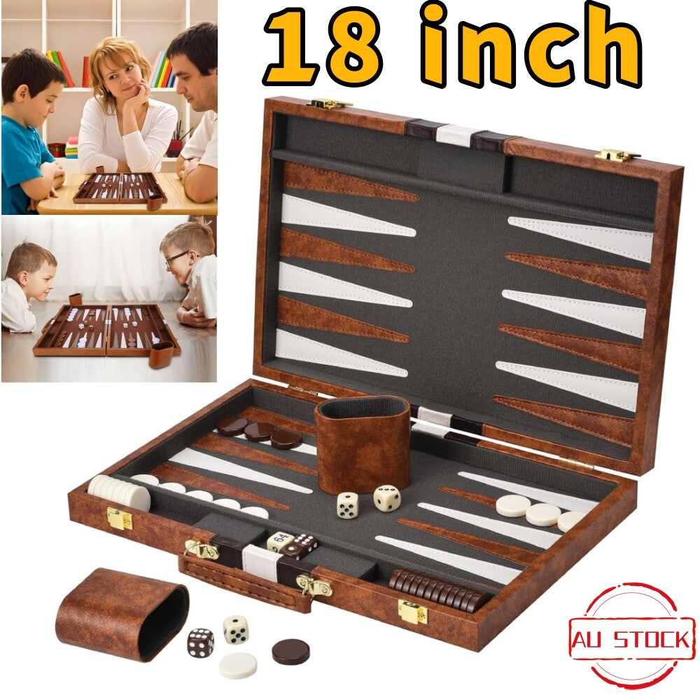 18inch Backgammon Set Classic Board Game Premium Leather Case Portable Game Set