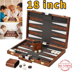 18inch Backgammon Set Classic Board Game Premium Leather Case Portable Game Set