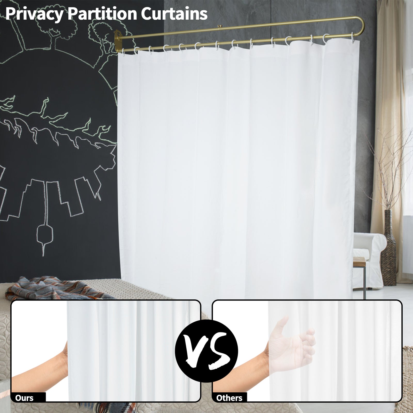 Privacy Partition Curtains U-Shape Room Divider for Beauty Salons Hospitals SPA