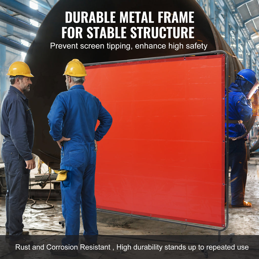 6x8 FT Flame-Resistant Welding Screen with Frame and Wheels, UV Protection