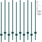 5 Ft U-Channel Metal Fence Posts, Set of 10, Durable Green