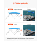 4 Bow 96"x(67"-72") Boat Bimini Top, Pacific Blue Sunshade Canopy