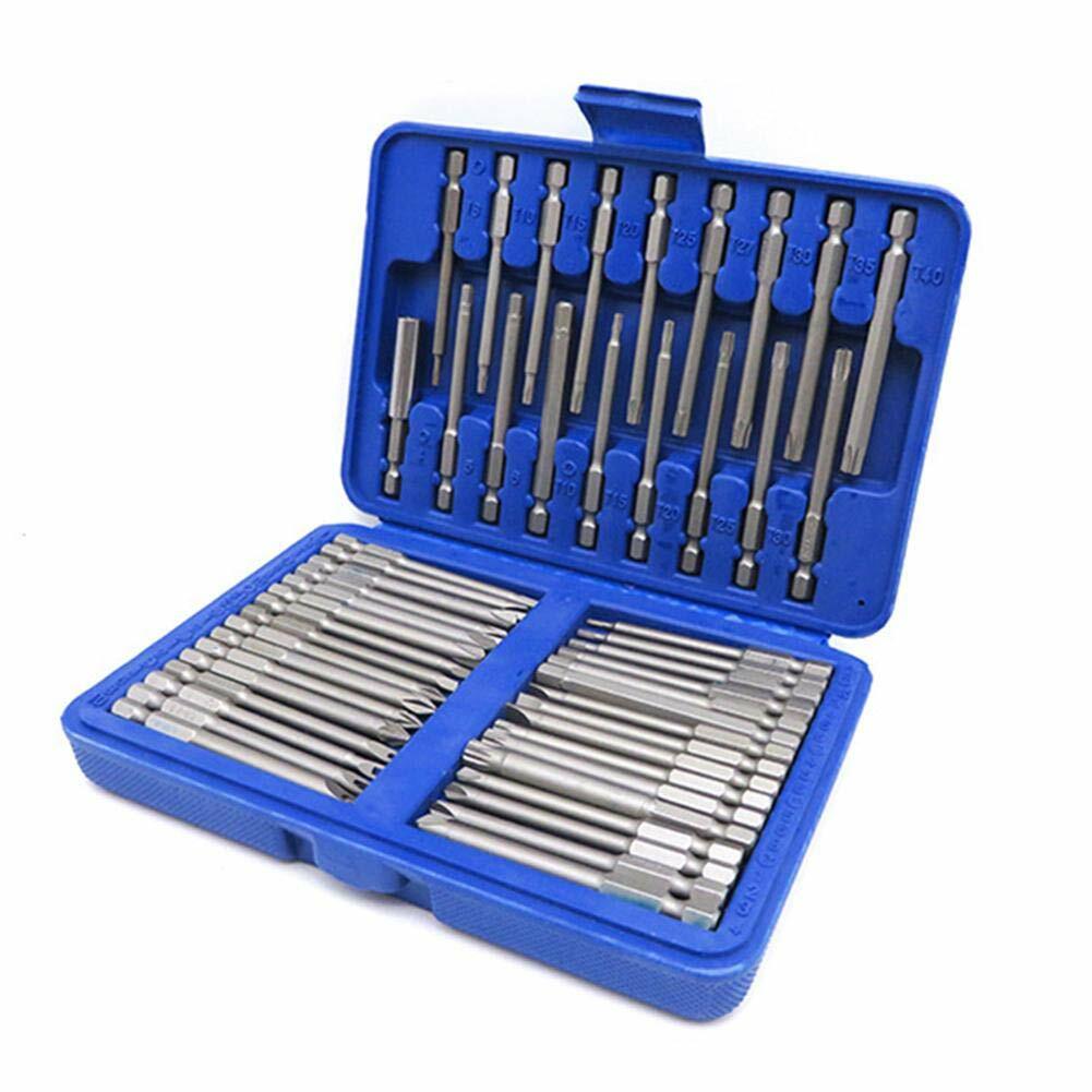 50pcs Screwdriver Bit Set Hex Star Bits Philips Square Spanner Bits w/Case 75mm