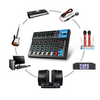 Bluetooth Portable Audio Mixer w/USB DJ Sound Mixing Console 7-Channel
