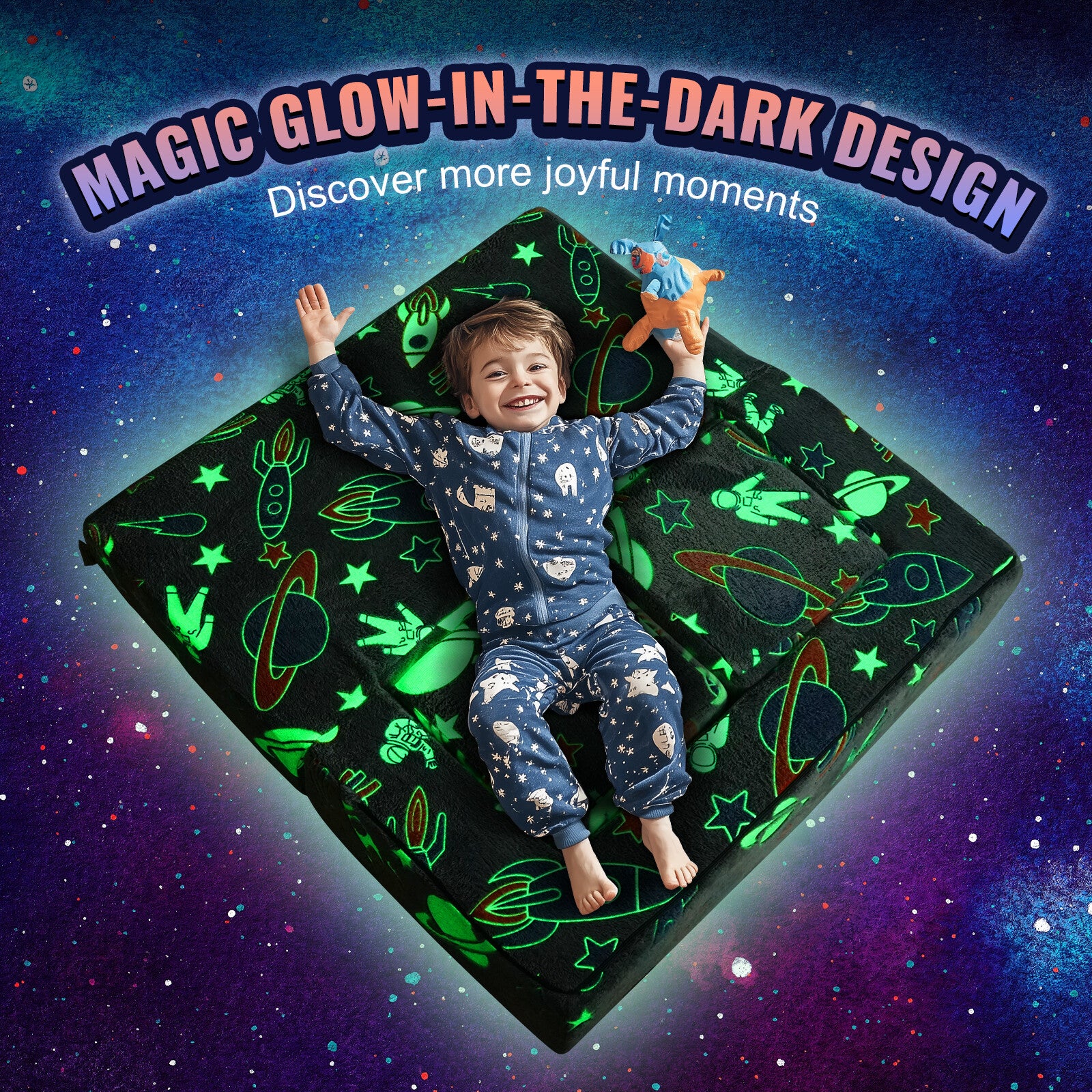 Modular Kids Play Couch with Glow-in-the-Dark Fabric and Washable Cover