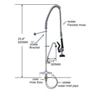 25" Commercial Pre-Rinse Faucet Wall Mount Kitchen Sink Faucet w/ Sprayer