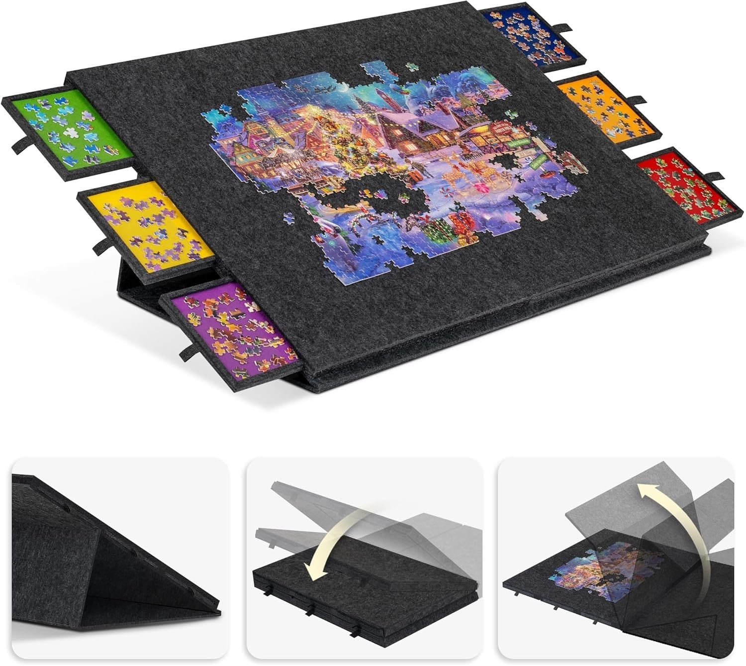 2000 Piece Tilting & Foldable Puzzle Board with 6 Colored Drawers & Cover Adjust