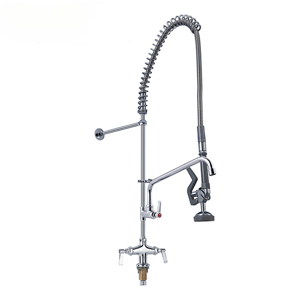 25" Commercial Pre-Rinse Faucet Wall Mount Kitchen Sink Faucet w/ Sprayer