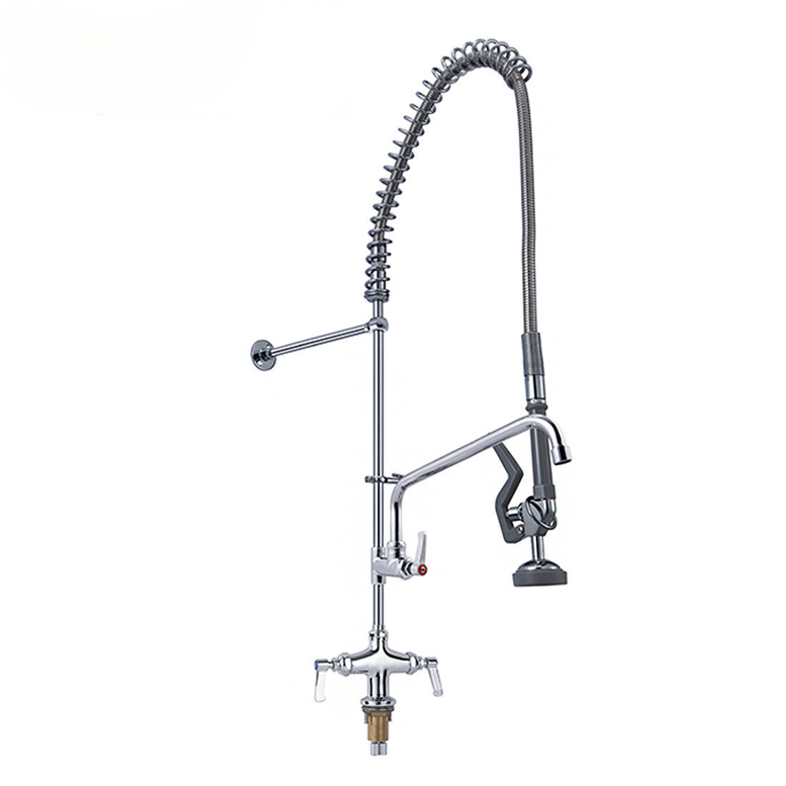25" Commercial Pre-Rinse Faucet Wall Mount Kitchen Sink Faucet w/ Sprayer