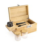 Bamboo Storage Chest with Movable Tray Locking Grinder and Jars Stash Box Bundle