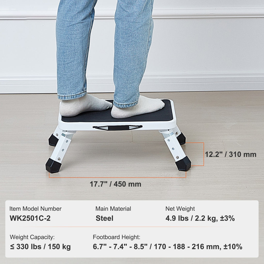 Foldable Step Stool Ladder with Adjustable Heights,150KG Capacity Home