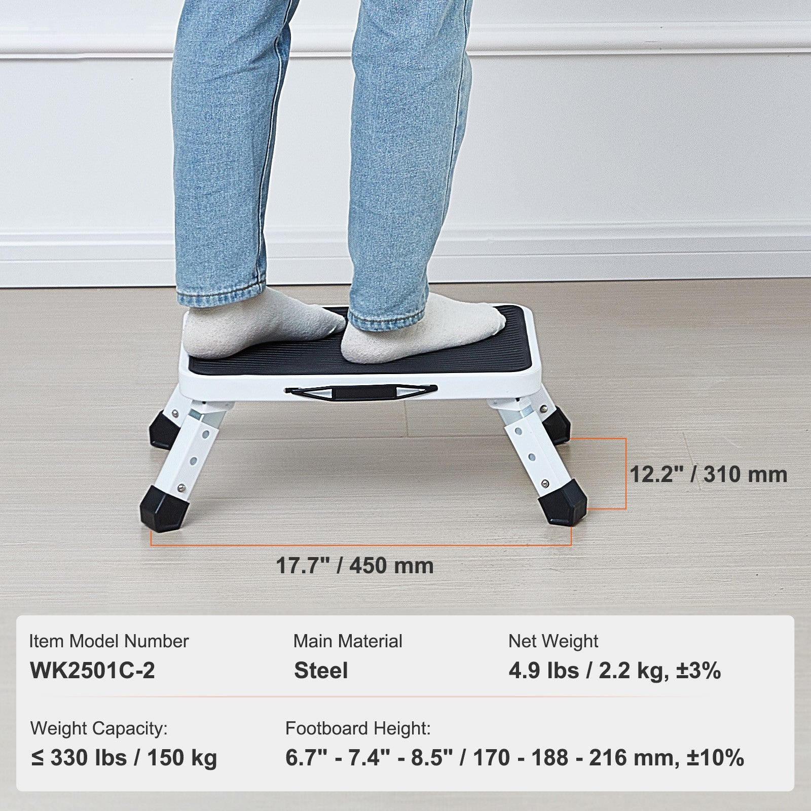 Foldable Step Stool Ladder with Adjustable Heights,150KG Capacity Home