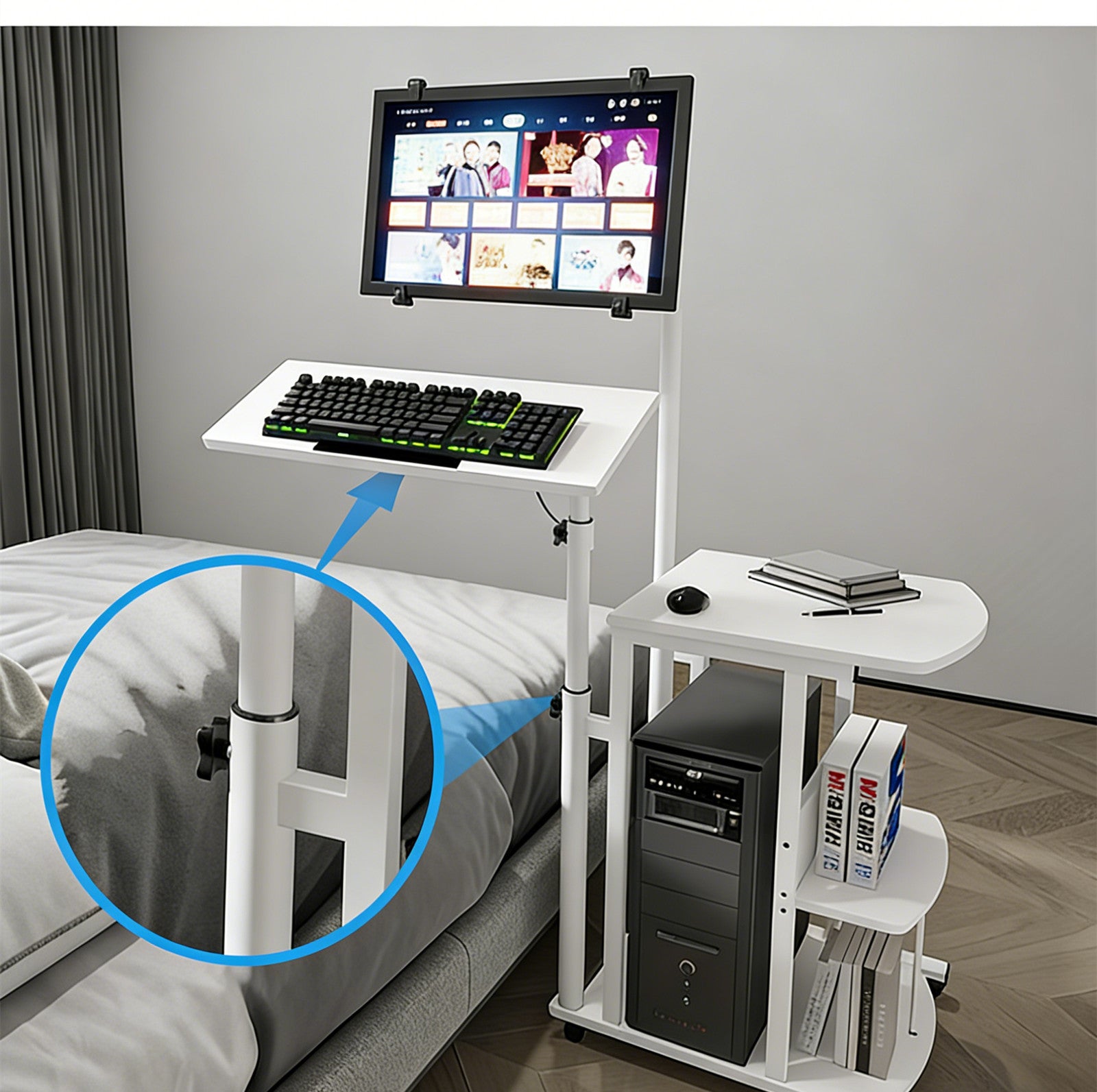 Overbed Bedside Table Standing Desk Hanging Laptop Computer Height Adjustable