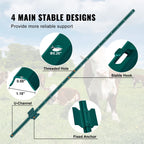 5 Ft U-Channel Metal Fence Posts, Set of 10, Durable Green