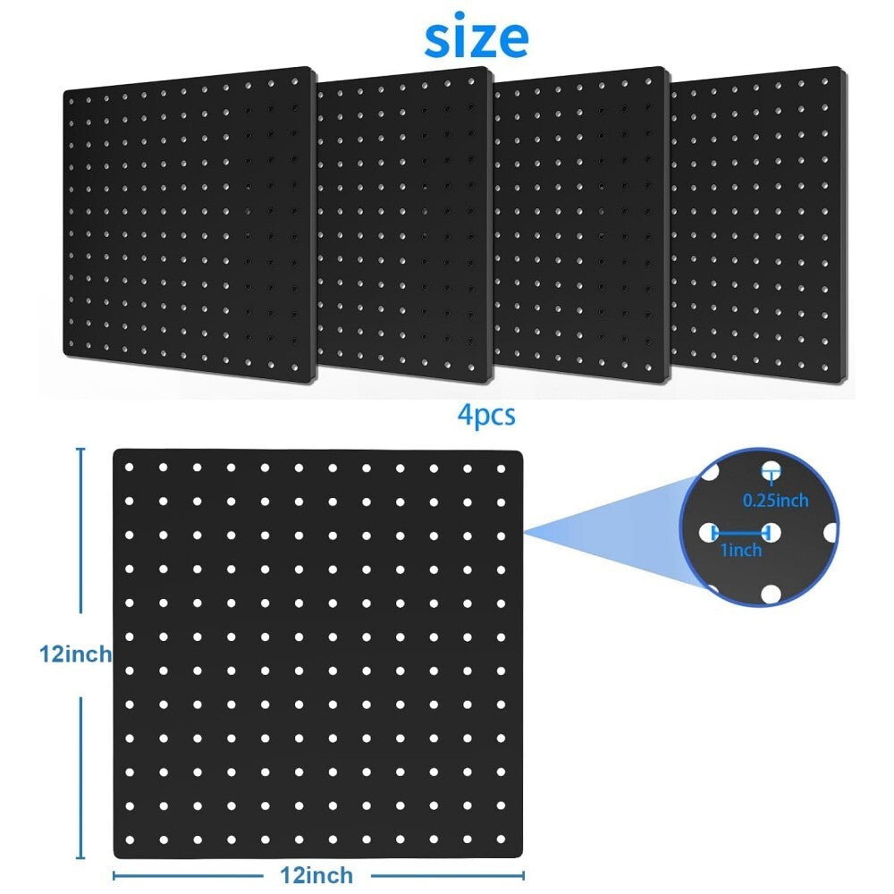 12"×12"  4×Black Metal Pegboard Panels for Kitchen Living Room Bathroom Office