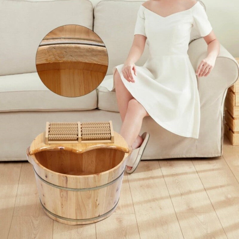 Wooden Foot Bucket Foot Basin with Lid Foot Massagers Soaking Basin Pedicure Tub