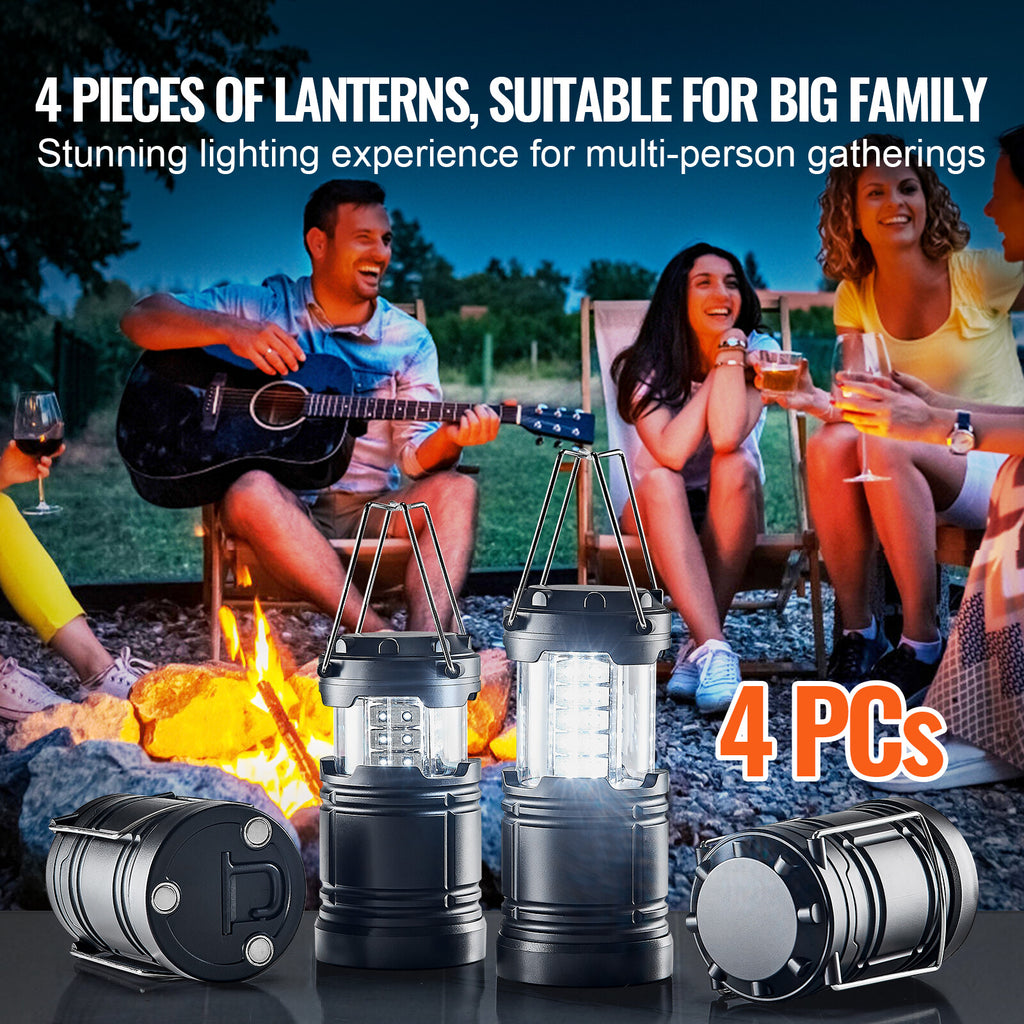 Collapsible LED Camping Lanterns with Magnetic Base - Set of 4 for Outdoor Use