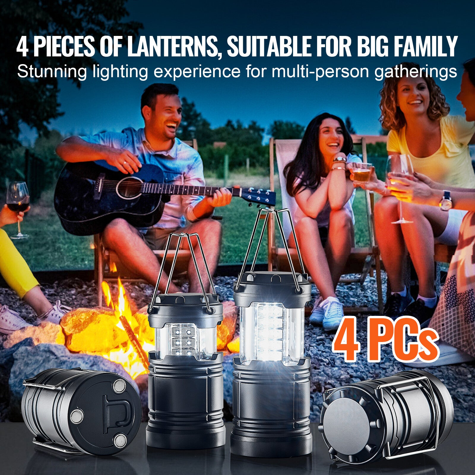 Collapsible LED Camping Lanterns with Magnetic Base - Set of 4 for Outdoor Use