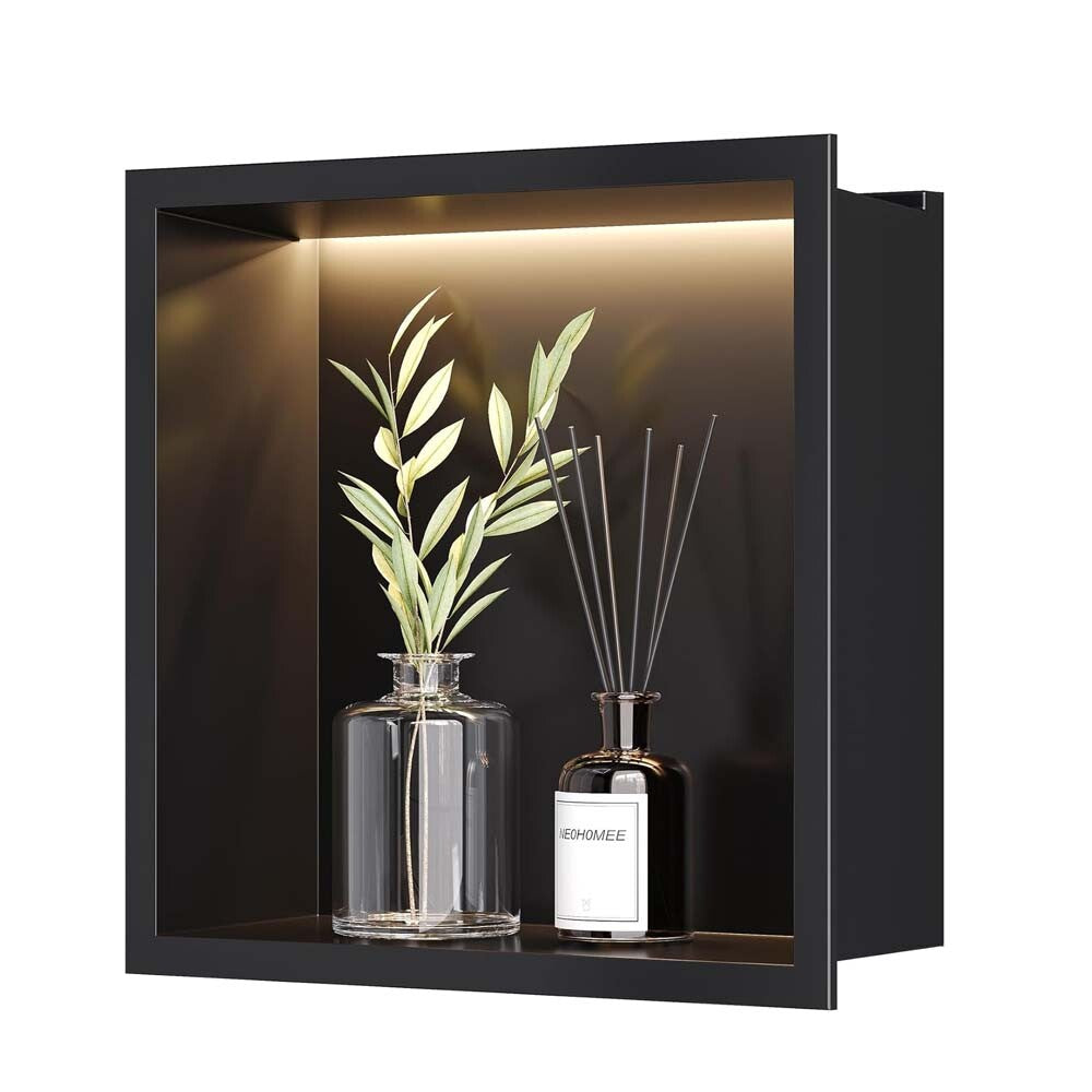 Stainless Steel Shower Niche 320x320mm Singel Shelf Wall-inserted Niche w/ Light