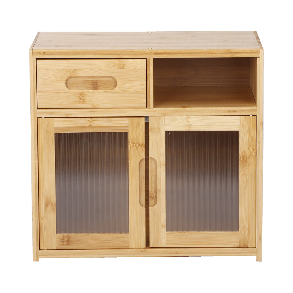 Bamboo Countertop Cupboard 2 Tier Pantry Kitchen Desk Tea Coffee Storage Cabinet